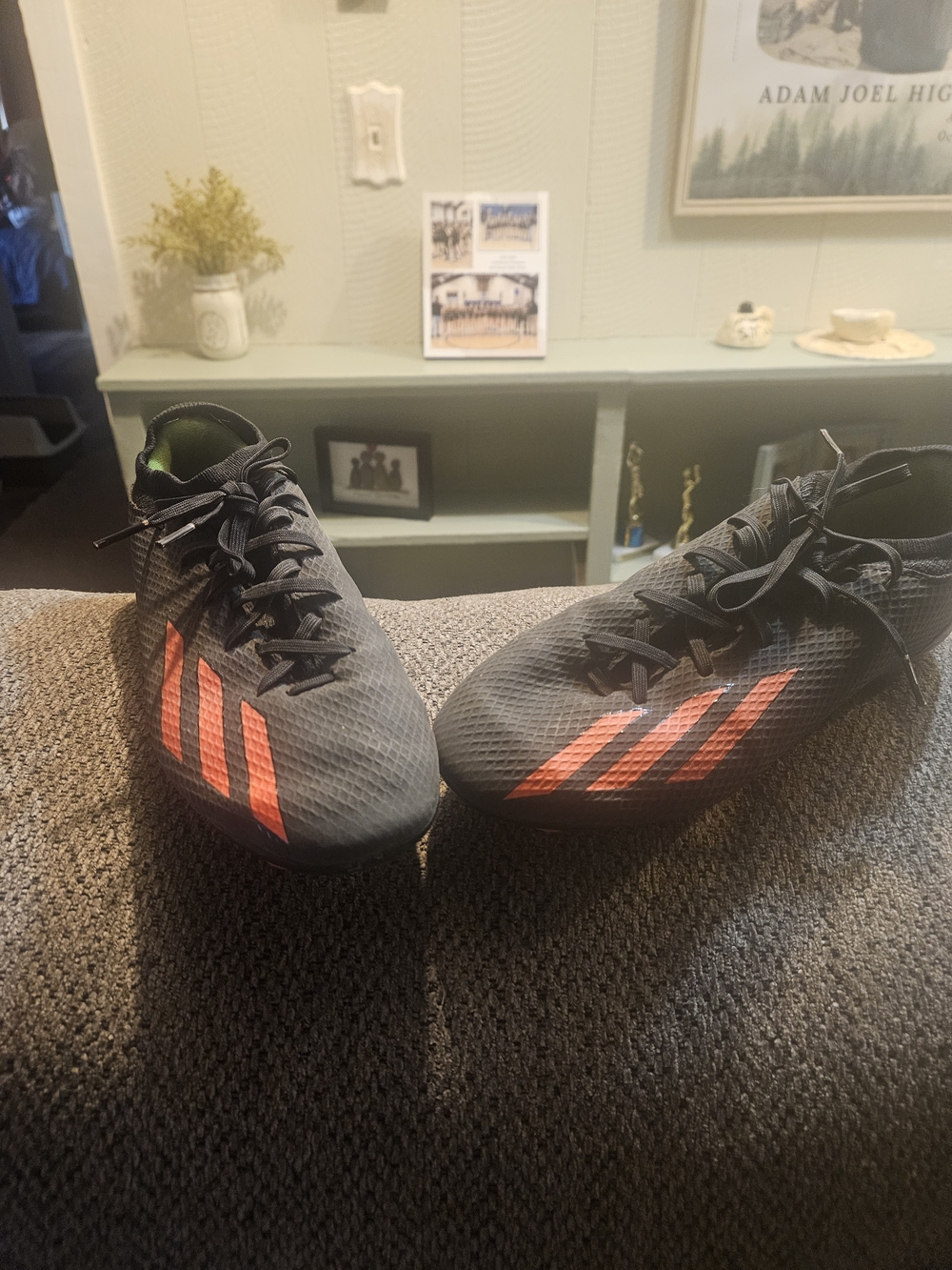 Adidas Youth/Men Soccer Cleats in Dark Gray with Orange Stripes